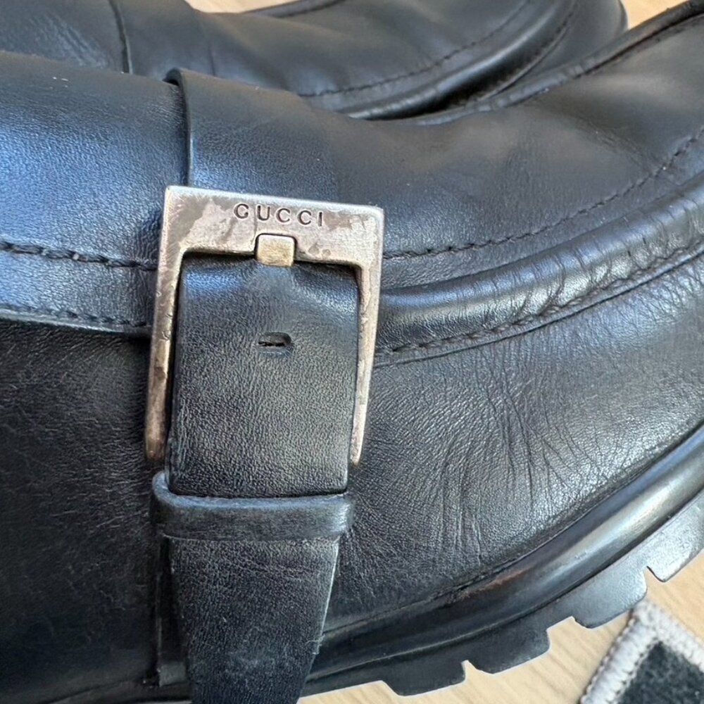 Gucci Loafers Buckle heel Size 7.5 Leather Black Mens - Picture 7 of 11